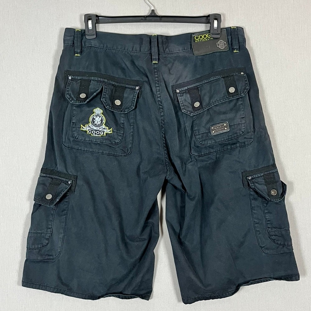 Y2K Coogi Cargo Shorts Mens 38 Black Embroidered Streetwear Multi-Pocket FAIR